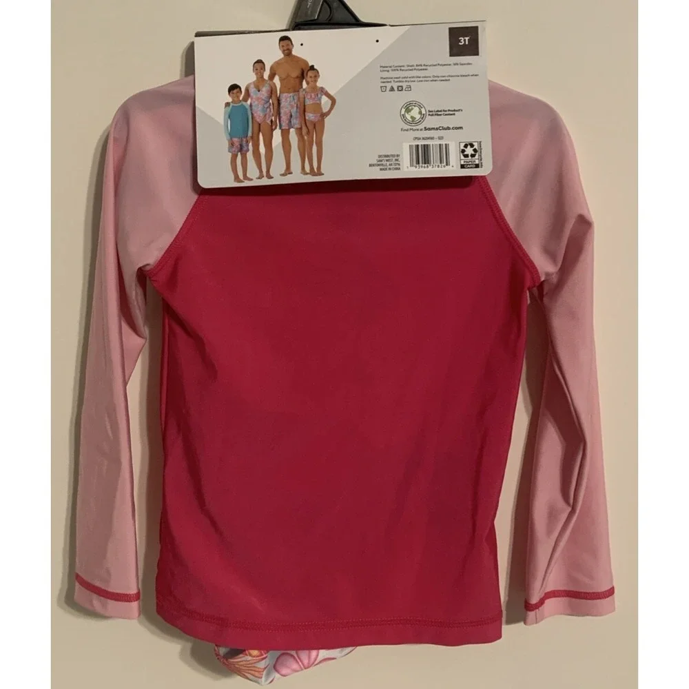 Girls Rash Guard Swimsuit Set 3T Pink UPF 50 Long Sleeve 2 Piece NWT‎
